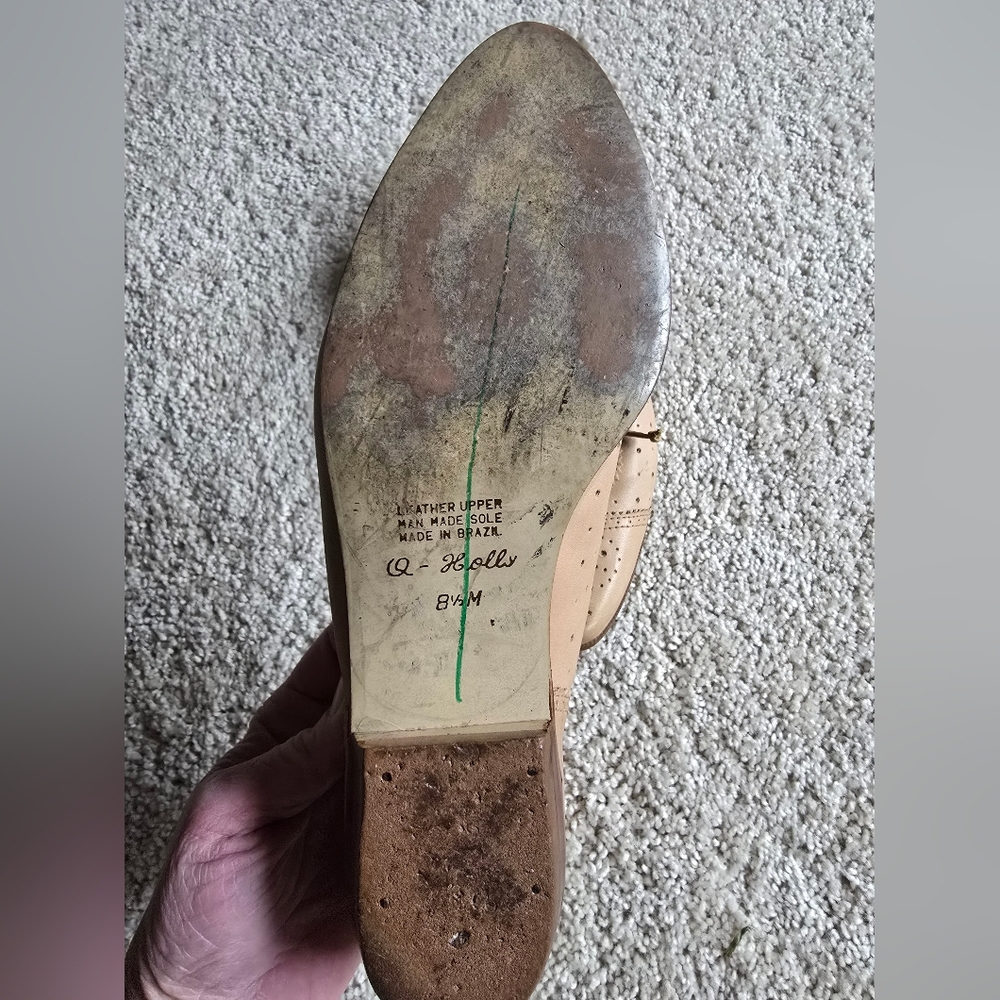 Vintage 9 West Beige Soft Leather Lace Up Oxford Flat Made In Brazil Sz. 8.5 M - Picture 2 of 7